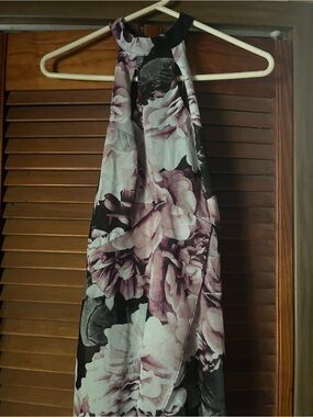 VENUS Black and Purple Floral Halter Dress
